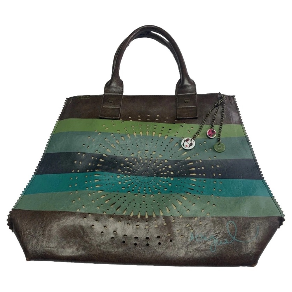 Desigual Tote Bag laser cut out vegan leather with charm